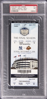 2008 Derek Jeters Final Game at the Old Yankee Stadium Full Ticket New York Yankees vs Baltimore Orioles on 9/21/2008 - PSA MINT 9